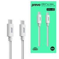 Prevo USB 3.2 100W C to C cable, 20V/5A, 10GB/20GB/s, White, Superior Design & Performance, Retail Box Packaging 