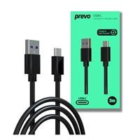 Prevo USBA-USBC-2M Data Cable, USB 2.0 Type-A (M) to USB 2.0 Type-C (M), 2m, Black, Fast Charging up to 2.1A / 5V, Nickel Plated Connectors