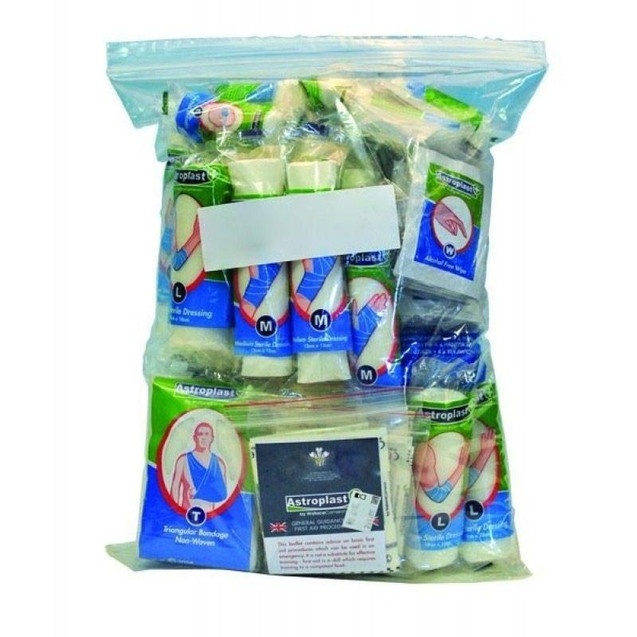 Astroplast Large First Aid Kit Refill, medical supplies and bandages in a clear plastic bag
