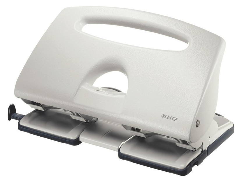 Leitz 5132 4 Hole Punch 40 Sht GR, white and black desktop hole puncher for binding documents.