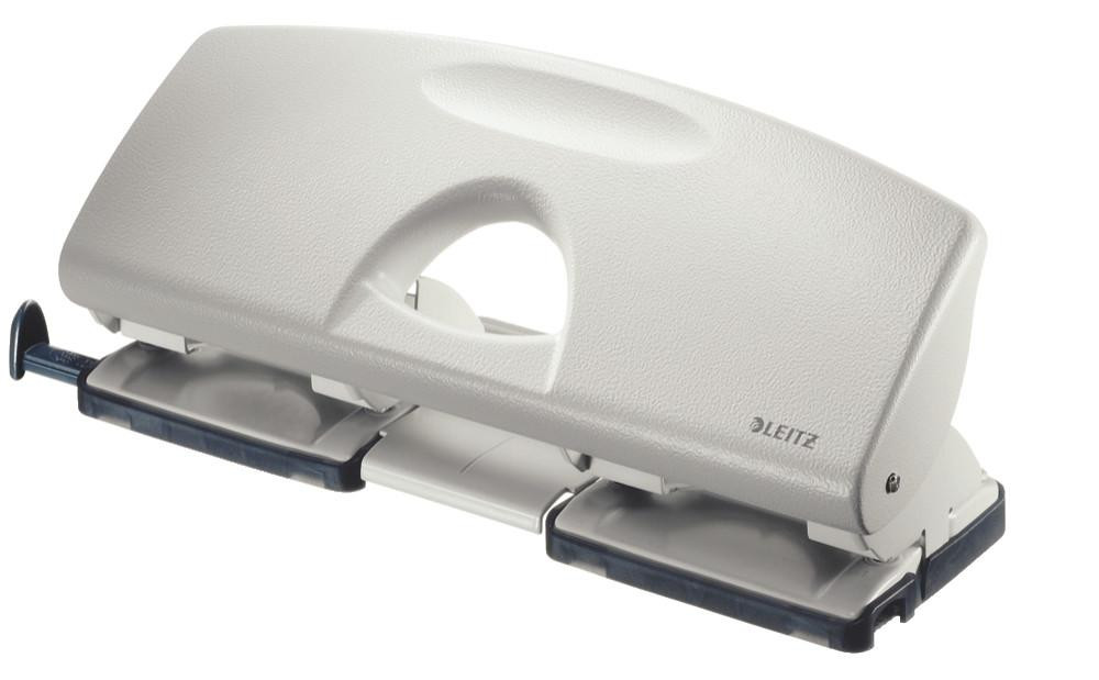 Leitz Double Hole Punch 2.5mm Grey, Office Hole Puncher for Paper Punching.