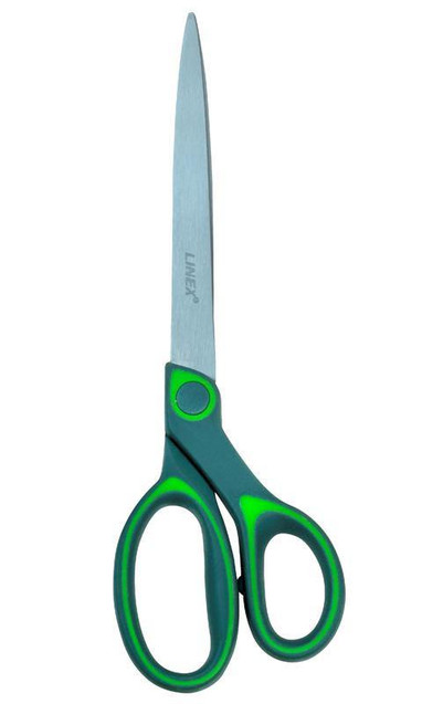 Linex 230mm Soft Touch Scissors, lightweight scissors with black and green handles and sharp stainless steel blades for precise cutting.