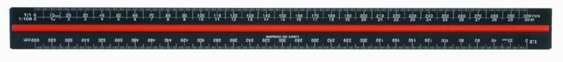 Linex 382 Triangular Scale Alu 30cm BK, black aluminum triangular ruler with measurement markings in centimeters and inches.