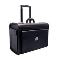 Monolith Wheeled Pilot Trolley Case, black wheeled travel suitcase with retractable handle and front pocket