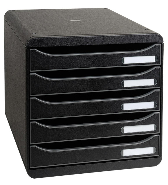 Exacompta Multiform Organiser Drawer Unit Big Box, black plastic storage drawer unit with multiple sliding drawers for organizing office supplies.