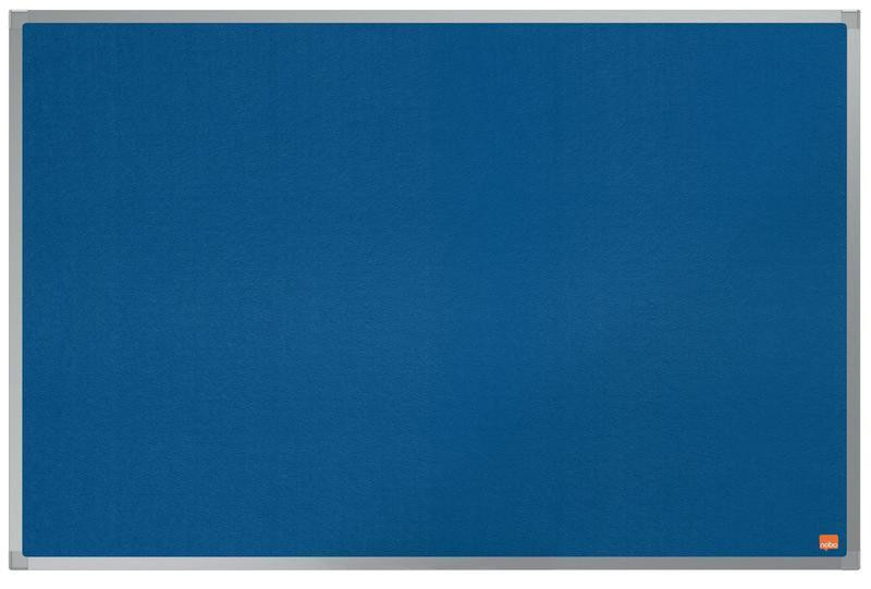 Nobo Essence Felt Board, blue felt bulletin board measuring 900x600mm with a gray frame.