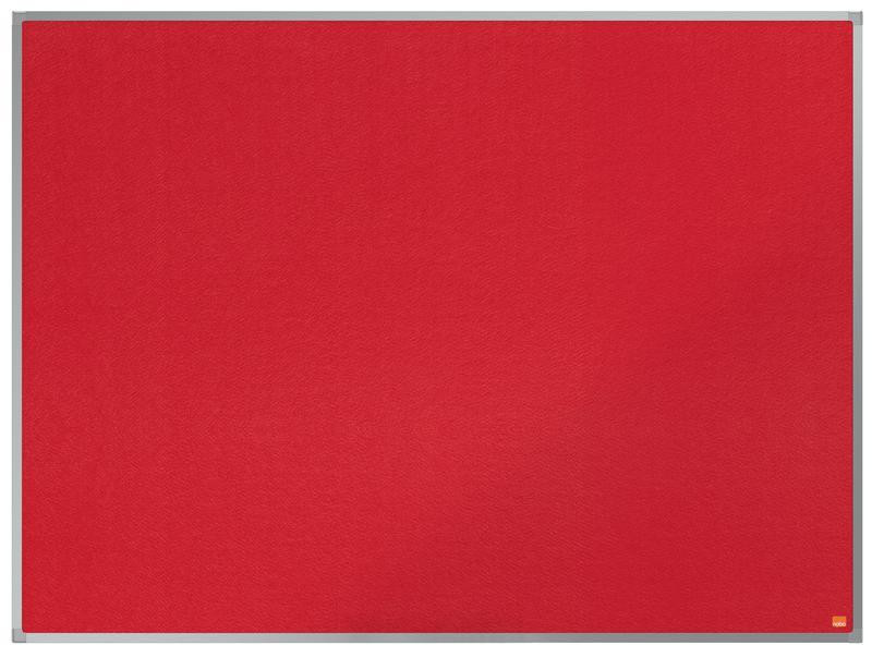 Nobo Essence Notice Board, red fabric surface with aluminum frame, 1200x900mm size.