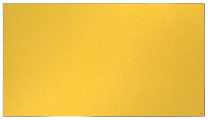 Nobo ImpPro Felt Board YW, yellow felt notice board in a large 1550x870mm size for office or school use.