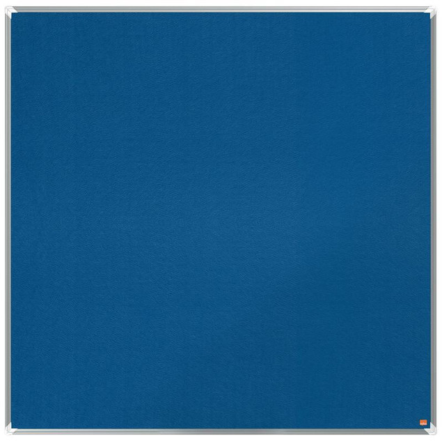 Nobo PremPls Felt Board BL 1200x1200mm, blue felt display board with silver frame for presentations and notices.