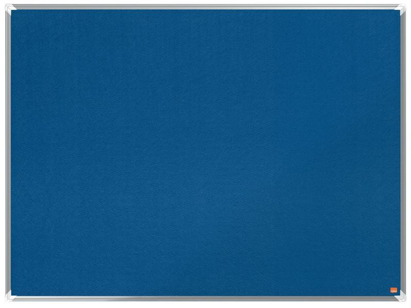 Nobo PremPls Felt Board, blue felt surface with dimensions 1200x900mm, perfect for presentations and displays.