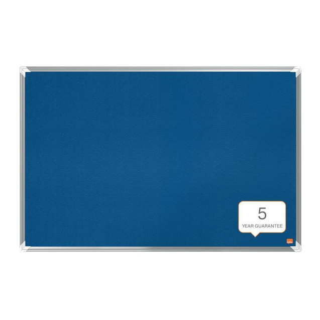 Nobo PremPls Felt Board, 900x600mm, blue felt surface with a sturdy frame.