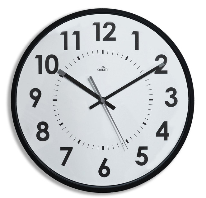 CEP Orium by CEP Silent Wall Clock WH/BK, black and white wall clock with bold black numerals and hands, silent mechanism, suitable for office and home decor.