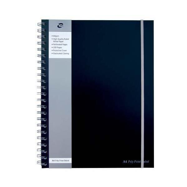 Pukka Poly Jotta A4 Notebook BK PK3, blue hardcover spiral-bound notebook with elastic closure and white pages.