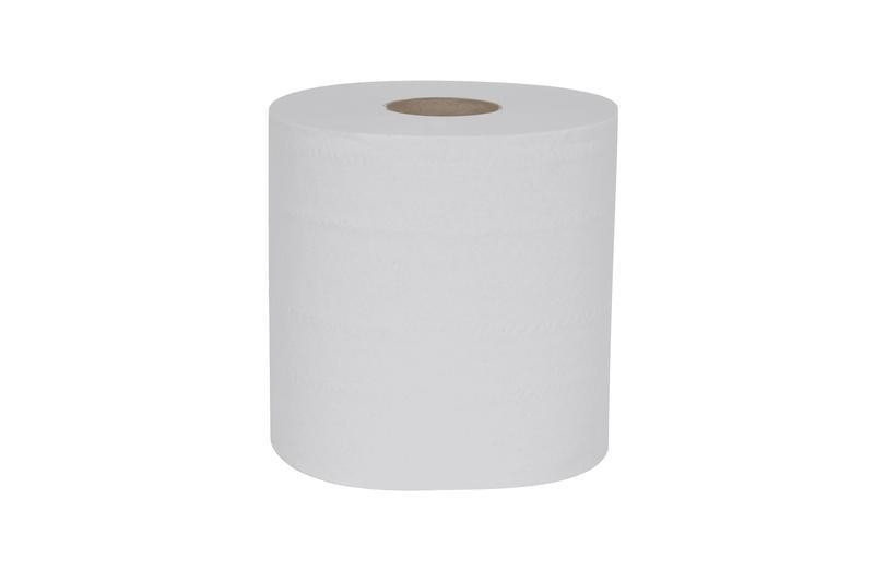 Purely Centre Feed Roll White PK6, a large white paper roll product designed for industrial or commercial use.