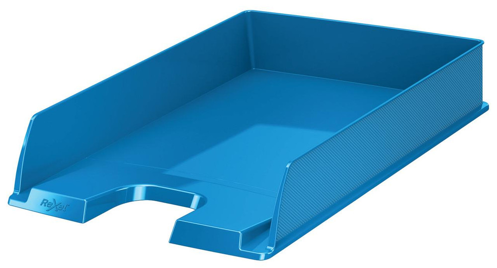 Rexel Choices A4 Letter Tray Blue, a plastic blue office desk tray with a modern design for organizing documents and papers.