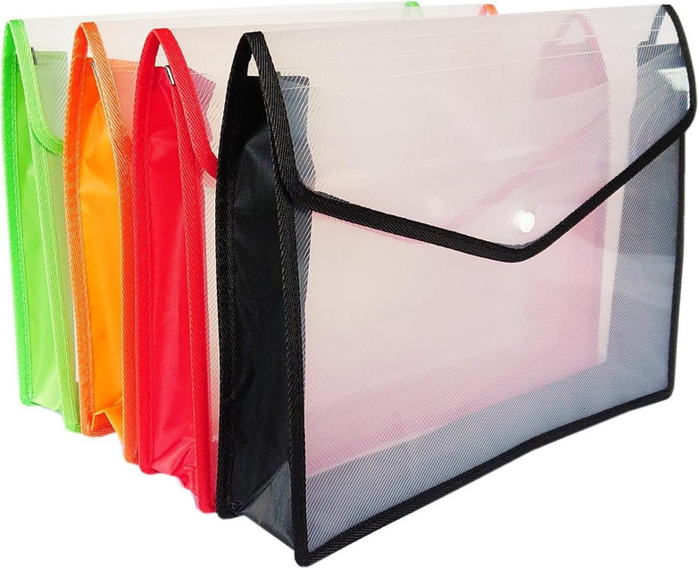 Seco Expand Popper Wallet F/S Assorted Pack of 4, colorful transparent plastic wallets with snap closures for organizing cards and documents.