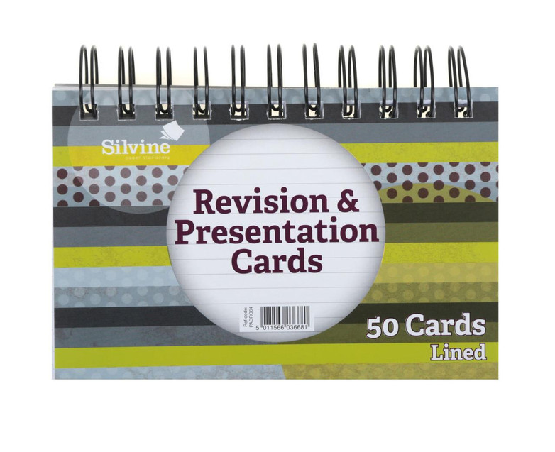 CW Office Silvine Rev Cards Asst 152x102mm PD50, set of 50 lined revision and presentation cards for business or academic use.