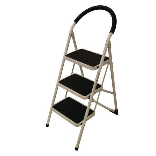 CW Office Step Ladder 3 Tread Folding 150Kg, lightweight portable step ladder with three non-slip steps and a curved top handle for safety.