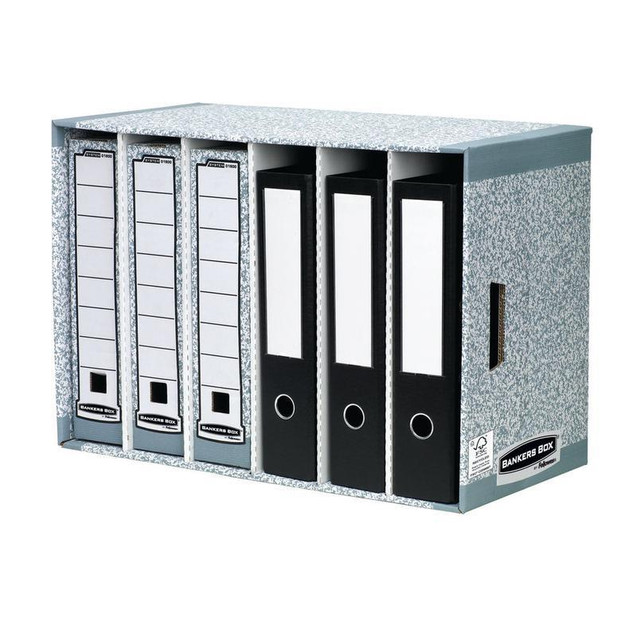 CW Office System Filestore Module Grey PK5, a set of five grey and black file storage binders organized in a metal frame for office document management.