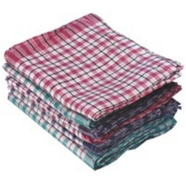 CW Office Tea Towel Big Check Asstd, folded checkered tea towels in various colors including red, green, and navy.