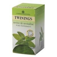 CW Office Twinings Pure Peppermint Tea Env PK20, a green and white box of peppermint tea with leaves and tea bag illustration for refreshing herbal infusion