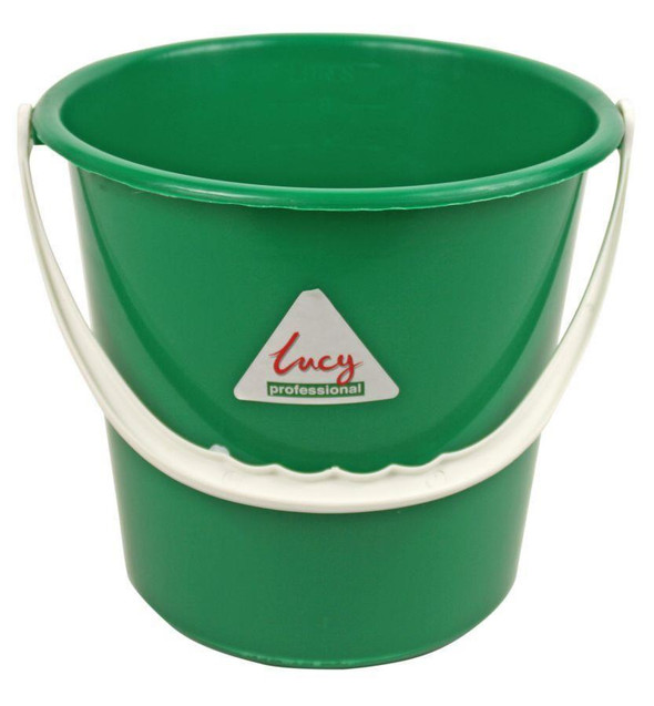 CW Office ValueX 10 Ltr Plastic Bucket Green, sturdy green plastic bucket with a white handle.