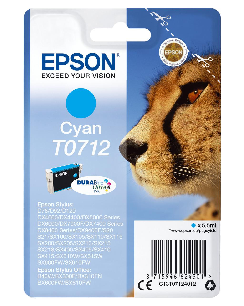 Epson T0712 Cheetah Cyan Standard Capacity Ink Cartridge 6ml