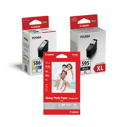 Canon PG-595XL / CL-586XL Ink Cartridge Multipack, image showing a black and a color ink cartridge for Canon printers.