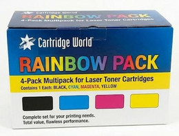 Cartridge World Compatible Brother TN625XXL 4 Colour Extra High Capacity Toner Cartridge Pack, retail packaging with color-coded sections for black, cyan, magenta, and yellow toner cartridges.