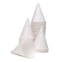CW Office ValueX 4oz Water Cones PK5000, stack of white paper water cones for serving beverages, disposable drinkware for events and parties.