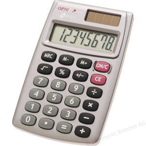 CW Office ValueX 510 8-Digit Pocket Calculator, silver portable calculator with digital display and black, gray, red buttons for basic arithmetic functions.