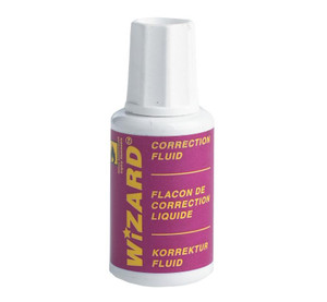 Witzard Correction Fluid 20ml PK10, white liquid correction fluid bottle for correcting written or printed text.