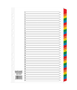 CW Office ValueX Index Mylar 1-31 A4, colorful index tabs with numbered labels from 1 to 31 for organizing documents.
