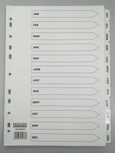 CW Office ValueX Index Mylar Jan-Dec A4 WH, laminated index pages with month labels for organizing documents from January to December.