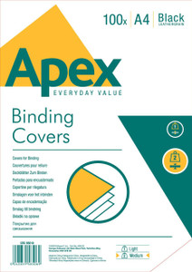 CW Office ValueX Leatherboard Covers BlackA4 PK100, black leathergrain binding covers for A4 documents, pack of 100.