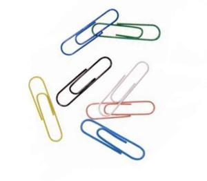 CW Office ValueX Paperclip Large Plain Assorted PK100, colorful large paper clips in blue, green, yellow, black, red and white.