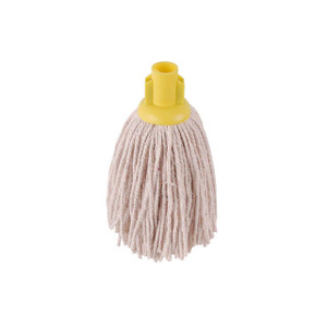 CW Office ValueX PY Socket Mop Head Yellow PK10, yellow socket mop head with soft, absorbent fabric strands for cleaning floors.