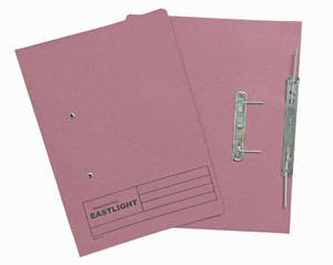 CW Office ValueX Springfile Foolscap Pink PK25, pink foolscap file folders with metal prongs and rings for organizing documents.