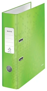 CW Office Leitz 180 WOW LAF A4 80mm GN PK10, bright green document binder with patterned design and metal rings.