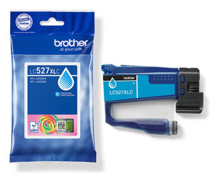 Brother LC-527XLC Cyan Ink Cartridge High-capacity 2,000 pages, product image showing the ink cartridge and packaging.