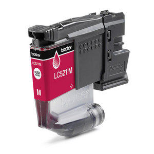Brother LC-521M Ink Cartridge Magenta, image showing a magenta ink cartridge for printers.