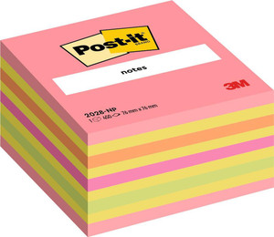 CW Office Post-it® Notes Cube Assorted Colours 76 mm x 76 mm, a stack of brightly colored sticky note pads with unique multicolor edges and Post-it branding on the top pad.