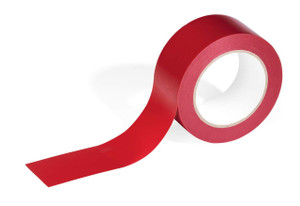 CW Office Durable DURALINE BASIC Red tape, adhesive red tape roll with a portion unraveled showing its smooth surface.