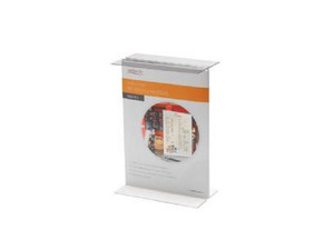 CW Office Deflecto A5 Portrait Stand Up Sign Holder, clear plastic sign display with a paper insert for displaying notices or advertisements in an office setting.