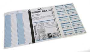 CW Office Durable Visitors Book 100 Refill Pack, open visitor log book with entry pages and visitor pass tickets