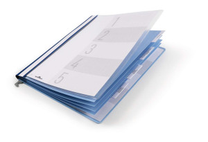 CW Office Durable Suspension Rail Folder A4 Blue, a stack of blue suspension rail folders with numbered partition tabs for organized document storage.