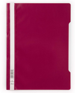 CW Office Durable Clear View A4 Folder Red, front view of the red A4-sized plastic folder with a transparent pocket on the right side.