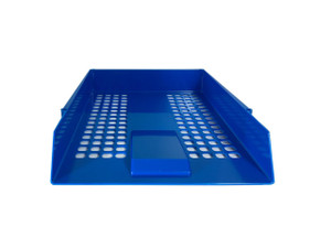 CW Office Deflecto Essentials Range Letter Tray - Blue, blue plastic letter tray with perforated bottom for easy document organization.