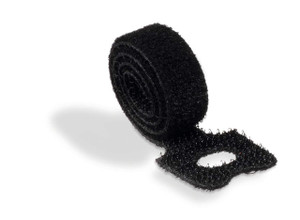 CW Office Durable CAVOLINE Grip Tie Black, black reusable Velcro cable management ties in a coiled and loose form.
