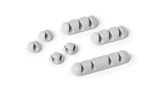 CW Office Durable CAVOLINE Clip MIX Grey, set of grey plastic cable management clips for organizing wires and cords.